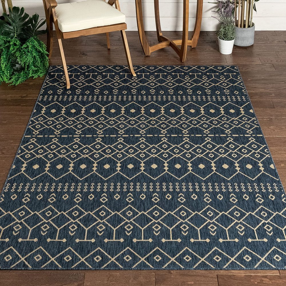 Well Woven Medusa Nord Moroccan Tribal Indoor/Outdoor Blue Flatweave 3'11" x 5'3" Area Rug