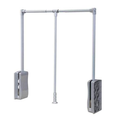 LYLFF Silver Drop-Down Wardrobe Hanging Rail, Adjustable Wall-Mounted Wardrobe Slide Rail Soft Reset, Saving Space, Load-Bearing 35kg (Size : 450-600mm)