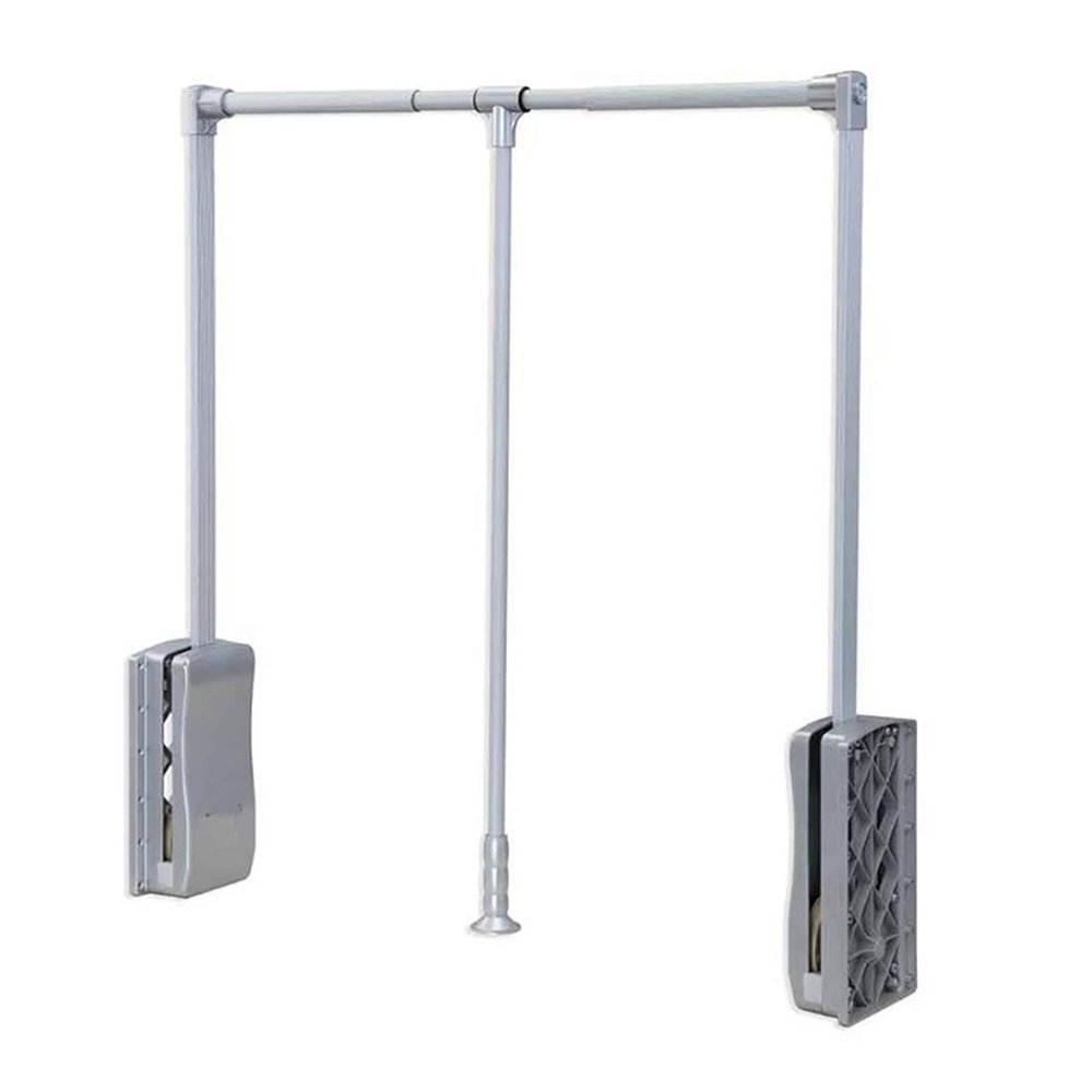 LYLFF Silver Drop-Down Wardrobe Hanging Rail, Adjustable Wall-Mounted Wardrobe Slide Rail Soft Reset, Saving Space, Load-Bearing 35kg (Size : 450-600mm)