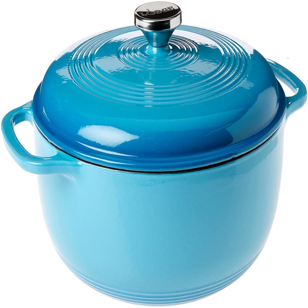 Lodge Essential Enamel Cast Iron Dutch Oven - Perfect for Bread Baking, Braising, Marinating & Slow Cooking - Features Moisture-Sealing Lid & Dual Handles - Kitchen Essentials - 6 Quarts - Cornflower Blue