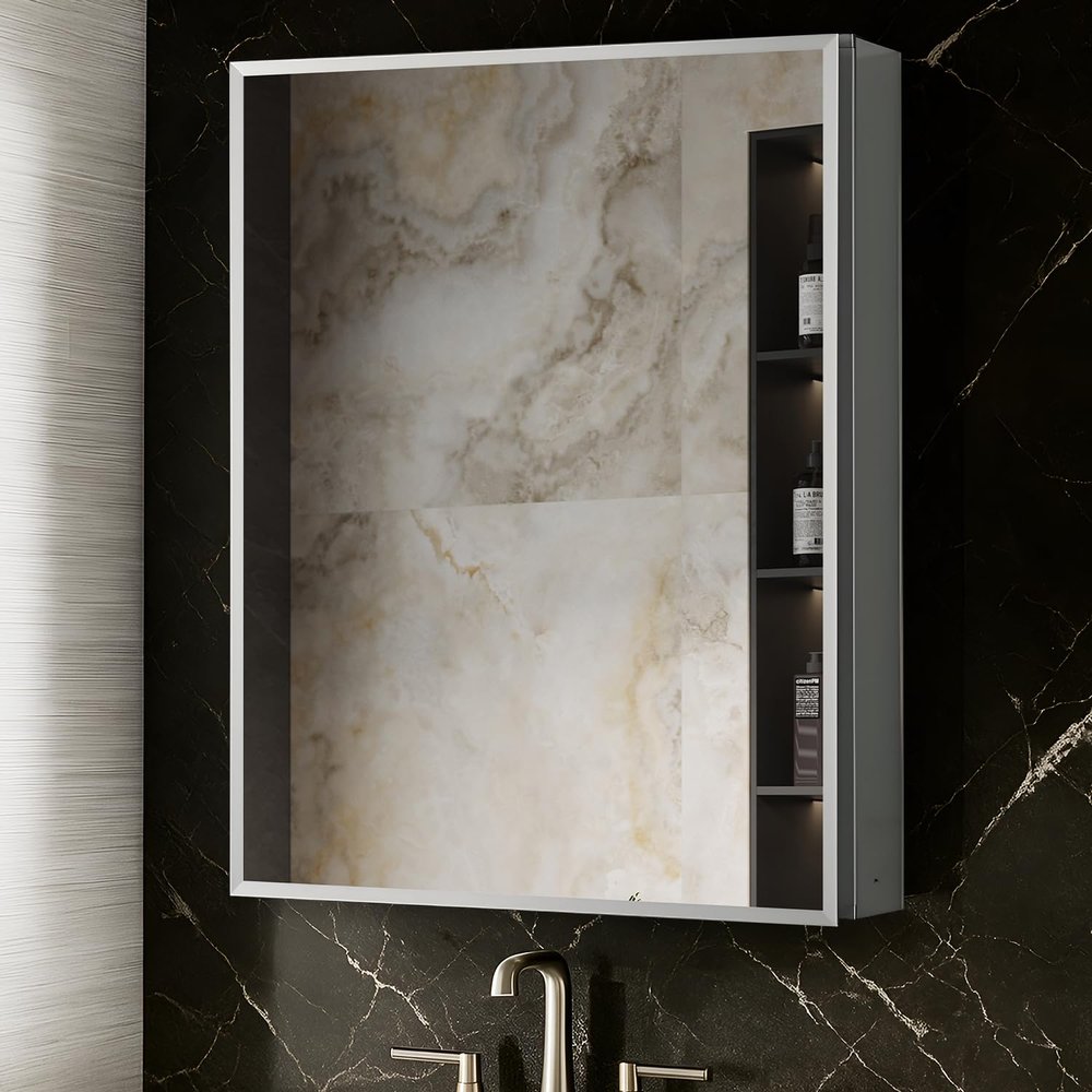 Blossom 16x20 Inch Aluminum Medicine Cabinet with Mirror  Recessed or Surface Wall Mounted Bathroom Storage with Adjustable Glass Shelves, Soft Close Hinges, Rust-Resistant and Modern Mirrored Design