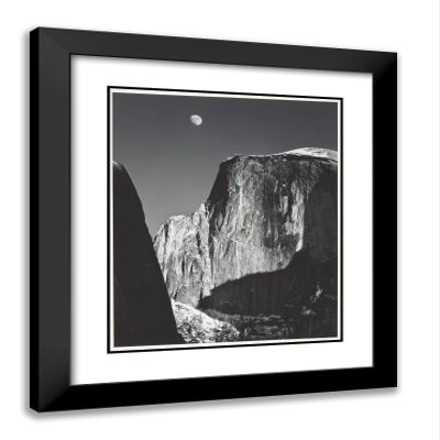 ArtDirect Ansel Adams 20x24 Black Modern Framed and Double Matted Art Print Titled Moon and Half Dome, Yosemite Valley