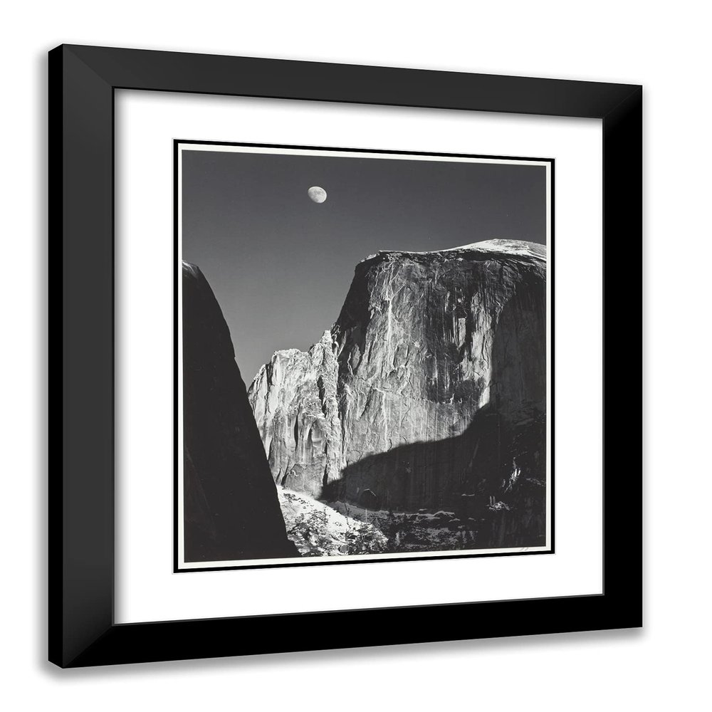 ArtDirect Ansel Adams 20x24 Black Modern Framed and Double Matted Art Print Titled Moon and Half Dome, Yosemite Valley