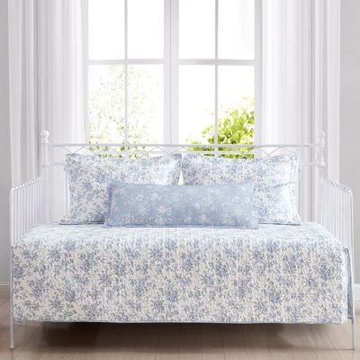 Laura Ashley Home - Daybed Set, Floral Bedding with Matching Shams & Pillow Cover, Home Decor for All Seasons (Walled Garden Blue, Daybed)