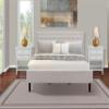 East West Furniture FN08K-2VL14 3-Piece Platform King Size Bedroom Set with 1 Mid Century Bed and 2 Night Stands - Reliable and Durable Manufacturing - Mist Beige Linen Fabric view 1
