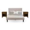 East West Furniture FN08Q-2GA08 3-Piece Platform Bed Set with 1 Queen Wood Bed Frame and 2 Mid Century Modern Nightstands - Reliable and Sturdy Manufacturing - Mist Beige Linen Fabric view 1