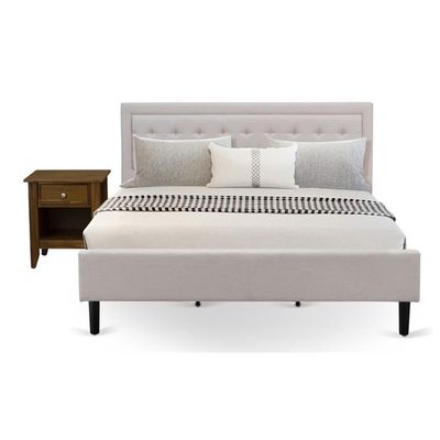East West Furniture FN08K-1GA08 2-Piece Fannin King Size Bed Set with 1 Modern Bed and 1 Wood Nightstand - Reliable and Sturdy Construction - Mist Beige Linen Fabric