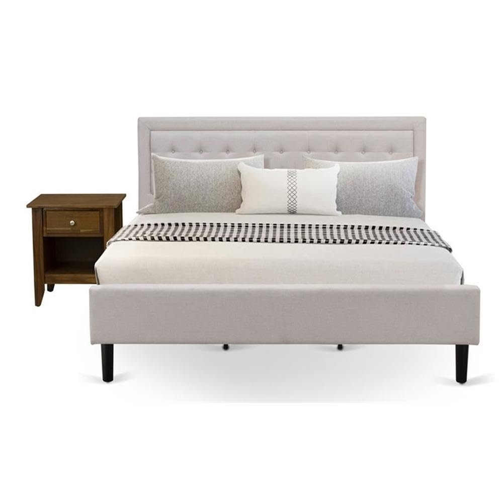 East West Furniture FN08K-1GA08 2-Piece Fannin King Size Bed Set with 1 Modern Bed and 1 Wood Nightstand - Reliable and Sturdy Construction - Mist Beige Linen Fabric