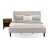 East West Furniture FN08K-1GA08 2-Piece Fannin King Size Bed Set with 1 Modern Bed and 1 Wood Nightstand - Reliable and Sturdy Construction - Mist Beige Linen Fabric view 1