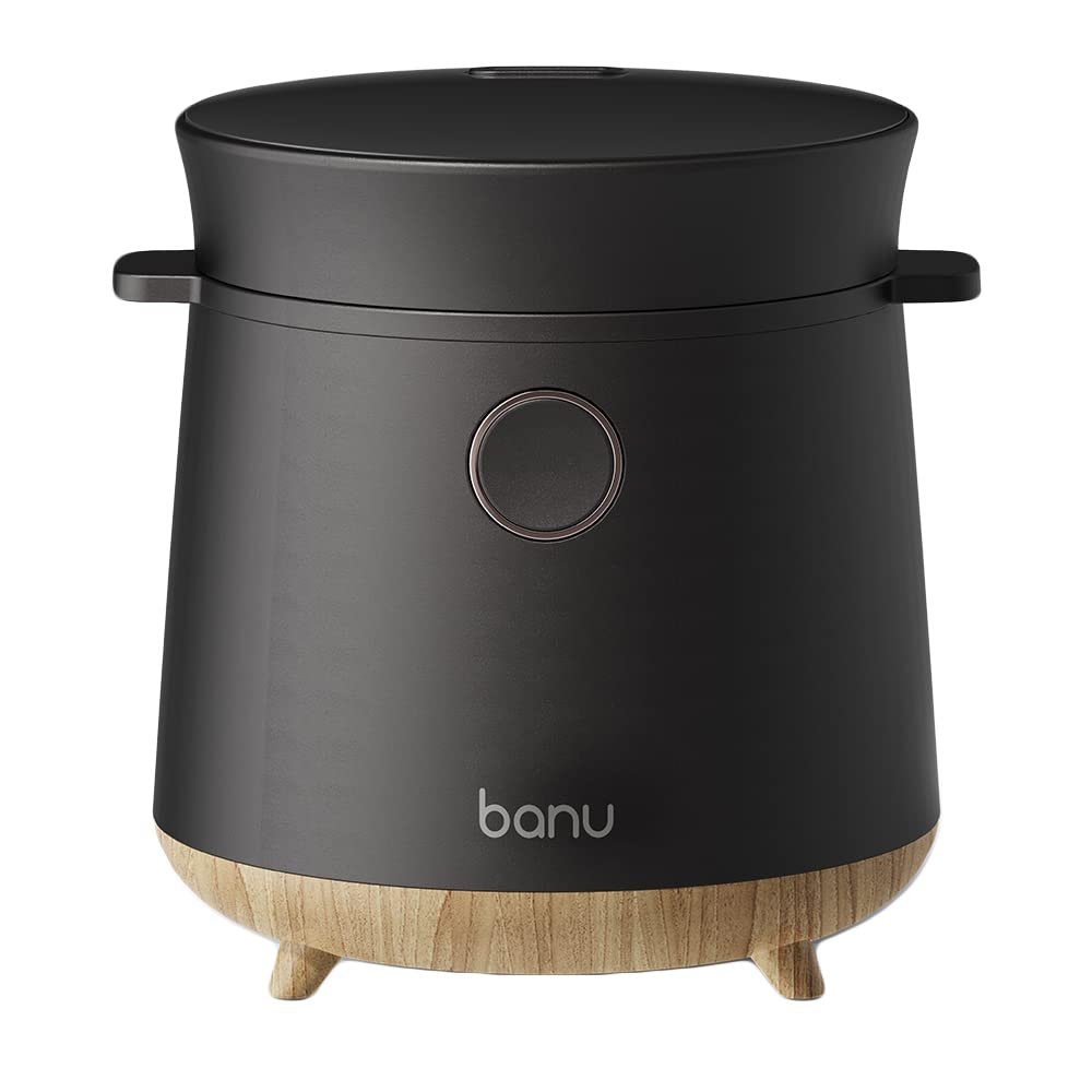 Banu Mini Low Carb Rice Cooker Japanese Low Carb Rice Cooker 3 Cups (white rice), 1 Cup (Low carb rice) Uncooked with Stainless Steel Steamer, Rice Maker Low Sugar Rice Function, 24H Delay Timer & Auto Keep Reduce One-Touch Cooking - Black