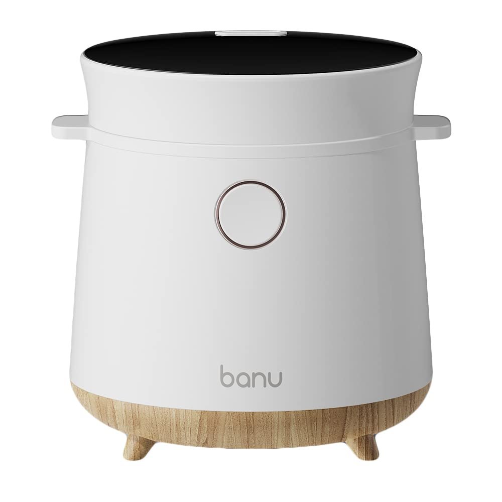 Banu Mini Low Carb Rice Cooker Japanese Low Carb Rice Cooker 3 Cups (white rice), 1 Cup (Low carb rice) Uncooked with Stainless Steel Steamer, Rice Maker Low Sugar Rice Function, 24H Delay Timer & Auto Keep Reduce One-Touch Cooking - White