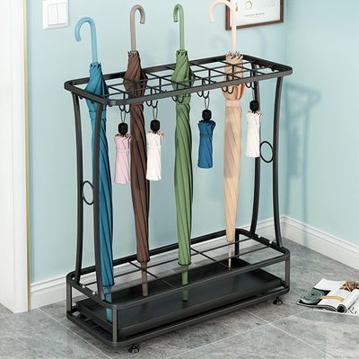 tonchean Metal Umbrella Holder Entryway with Removable Drip Tray,Umbrella Stand with 24 Hooks and 21-Slots,Umbrella Rack Storage for Indoor Outdoor Home Office Entryway(Black)