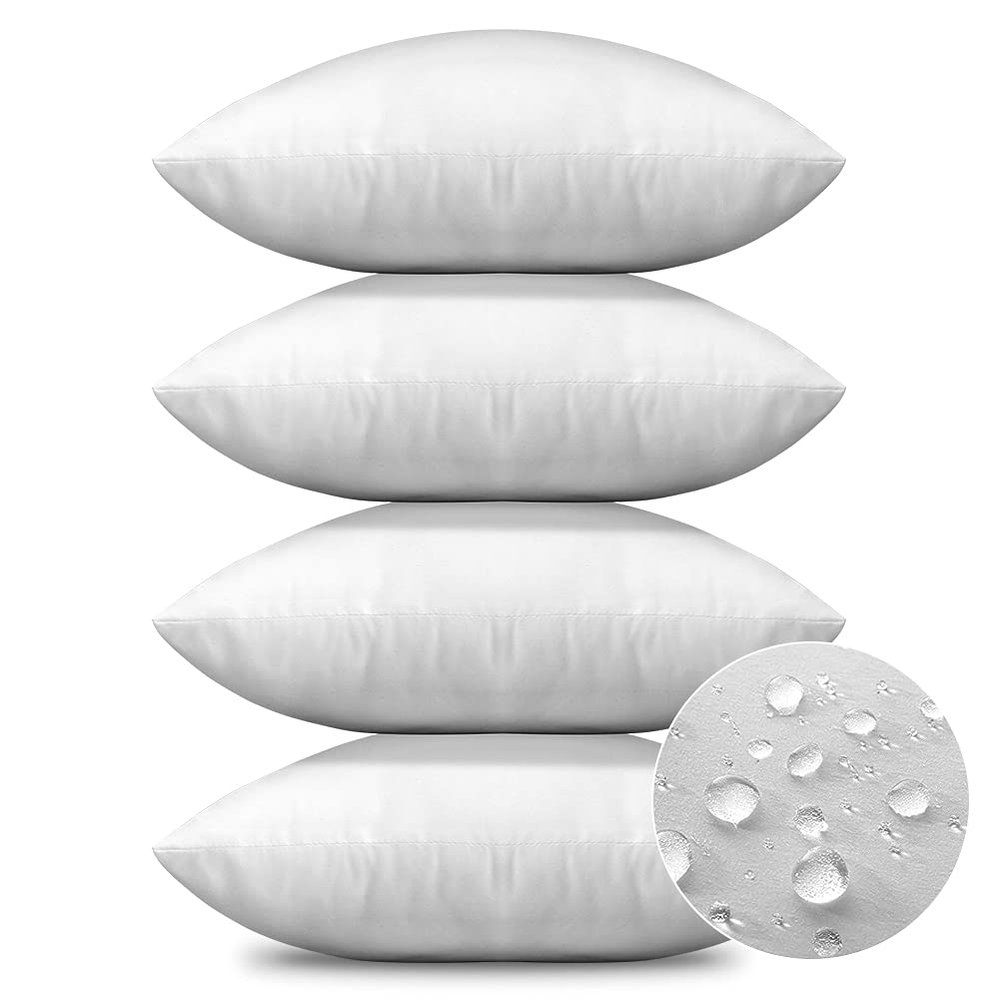 OTOSTAR Waterproof Throw Pillow Inserts 18x18 Inch, Set of 4 Water Resistant Square Form Cushion Stuffer for Garden, Bench, Patio - Decorative Outdoor Sofa Pillow Inserts White