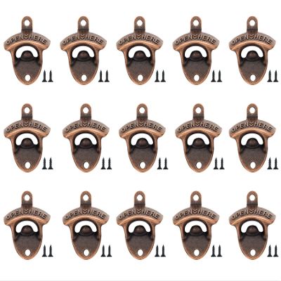 15pcs Latest Wall Mount Bottle Openers for Vintage Rustic Bar or Restaurant.Vintage Opener Here Beer Bottle Opener Suitable for Bars KTV Hotels Homes (15, Red copper)