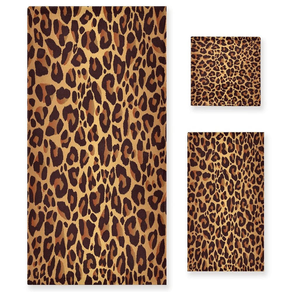 ALAZA Leopard Animal Print Vintage Soft 3 Piece Bath Towels Set for Bathroom Spa Hotel, 1 Bath Towel+ 1 Hand Towel+ 1 Washcloth