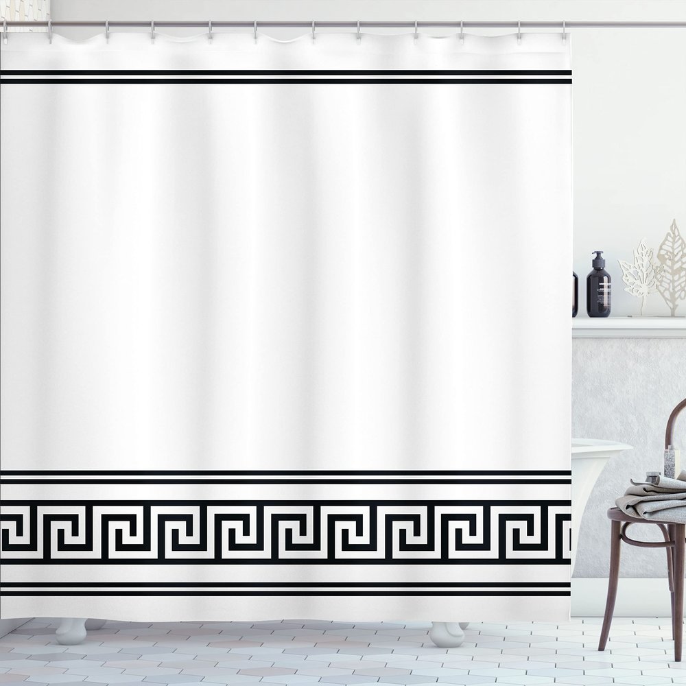 Ambesonne Abstract Simple Shower Curtain Set with Hooks, Minimal Classic Greek Inspired Pattern Monochrome Design, Washable Fabric Decor for Master & Guest Bathroom, 69" W x 75" L, Charcoal Grey White