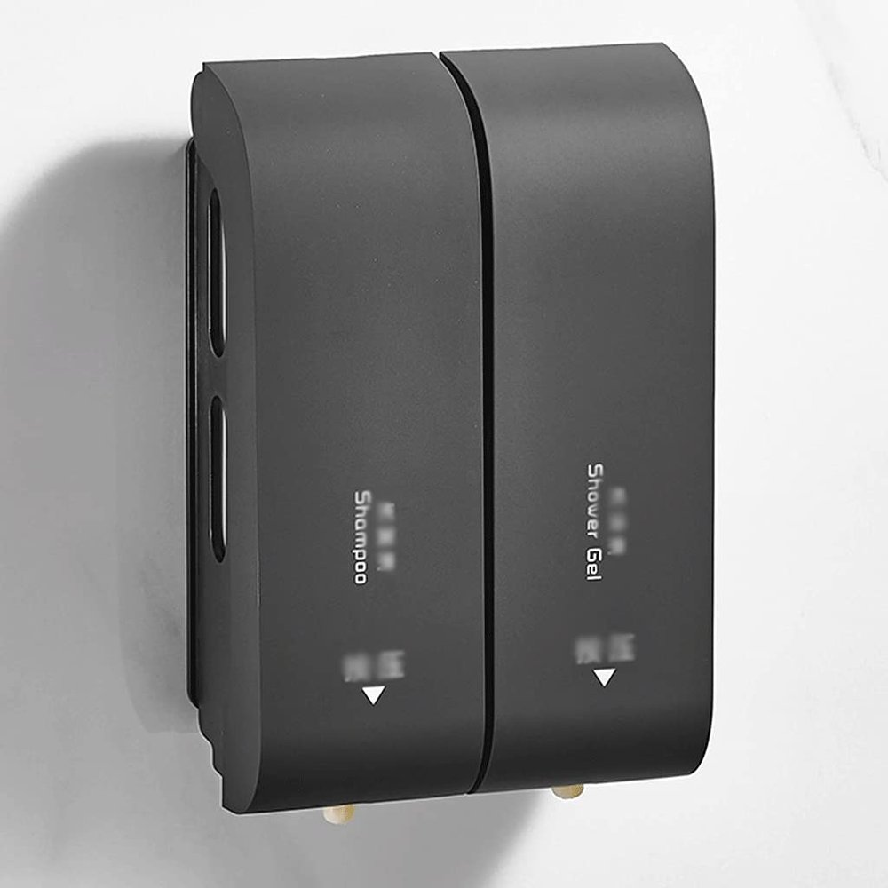 Adhesive Soap Dispenser Wall Mounted Manual Soap Dispenser Bathroom Shower Gel Liquid Shampoo Dispenser Holder (Color : Black, Size : Double Head)