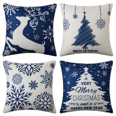CAROMIO Christmas Decorations Pillow Covers 18x18 Set of 4,Farmhouse Christmas Decor for Home,Tree Deer Snowflakes Rustic Xmas Pillow Case Winter Holiday Decorations Throw Cushion Case for Home Couch