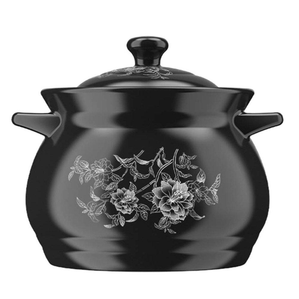 1Pc Ceramic Stew Pot Wear-resistant Multipurpose Cooking Pot with Handles Heat-resistant Cover for People Beautiful Design for Kitchen Use
