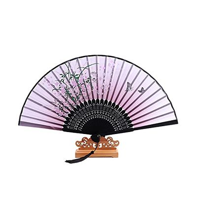DUO ER Pocket Hand Folding Fan Chinese Style Silk Fan Vintage Wedding Party Dance Accessories Home Decoration Ornaments Crafts (Color : 17, Fan Size : 8.3 inches)