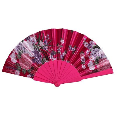 DUO ER Folding Fans Retro Print Chinese Style Dance Wedding Hand Fan Lace Folding Held Flower Fans Decorative (Color : Hot Pink)