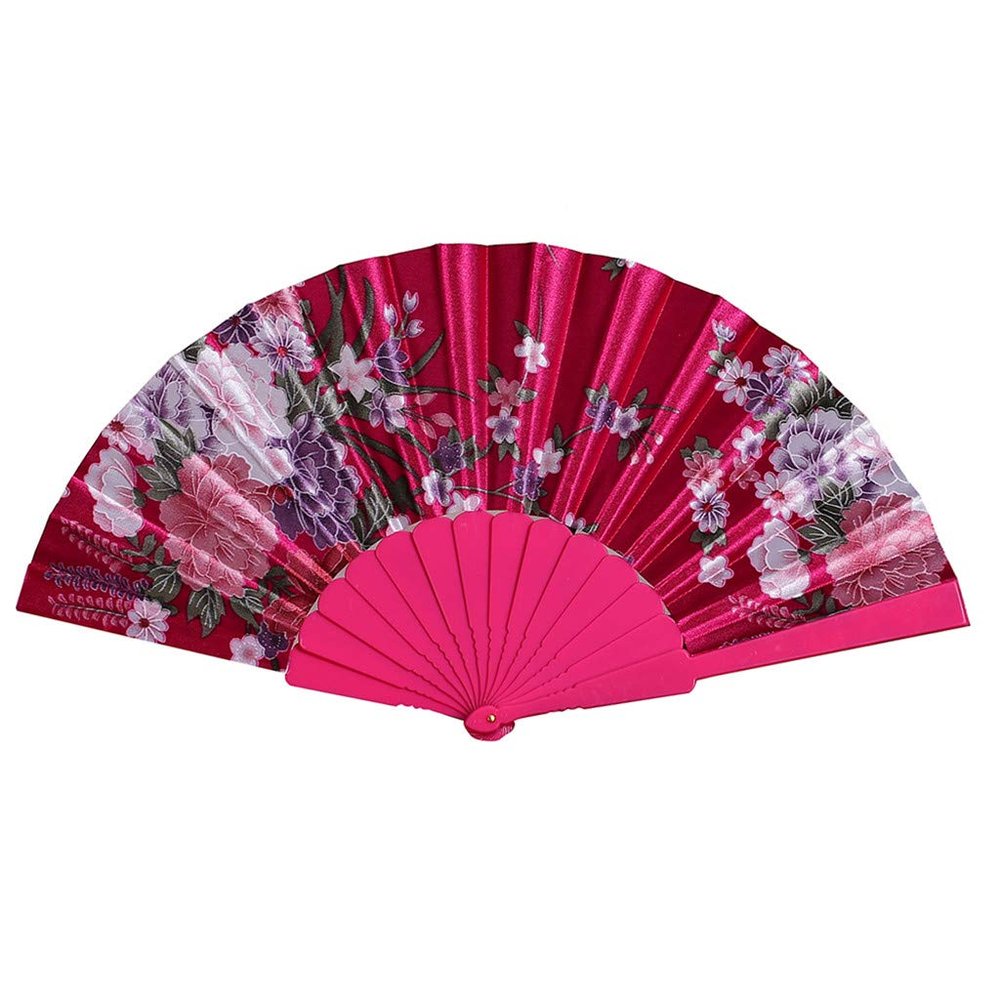 DUO ER Folding Fans Retro Print Chinese Style Dance Wedding Hand Fan Lace Folding Held Flower Fans Decorative (Color : Hot Pink)
