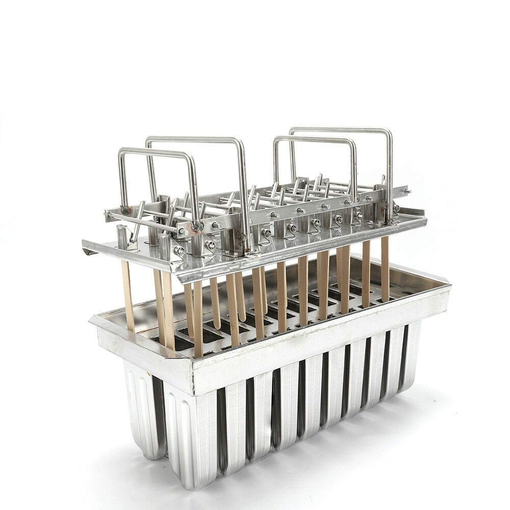 20PC Stainless Steel Frozen Ice Cream Mo-lds Ice Cream Pop Maker Freezer Tray,Commercial Ice Cream Mo-ld Stick Holder 0.8mm,Silver