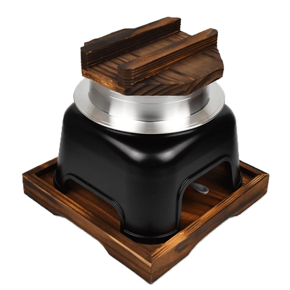 AIZYR Japanese Single Serving Shabu Hot Pot - Sukiyaki Pot with Wooden Lid and Burner Stove - Outdoor Cookware Camping Pot,12cm