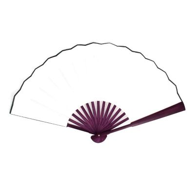 DUO ER Wood Handle Fabric Folding Hand Fan 13-inch Length Whtie