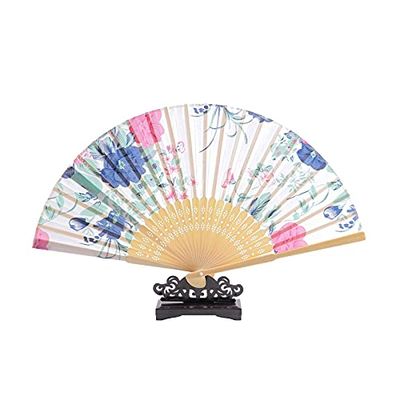 DUO ER Silk Hand Fan Chinese Style Japanese Folding Fan Home Decoration Ornaments Wedding Party Dance Accessories (Color : 1, Fan Size : 8.3 inches)