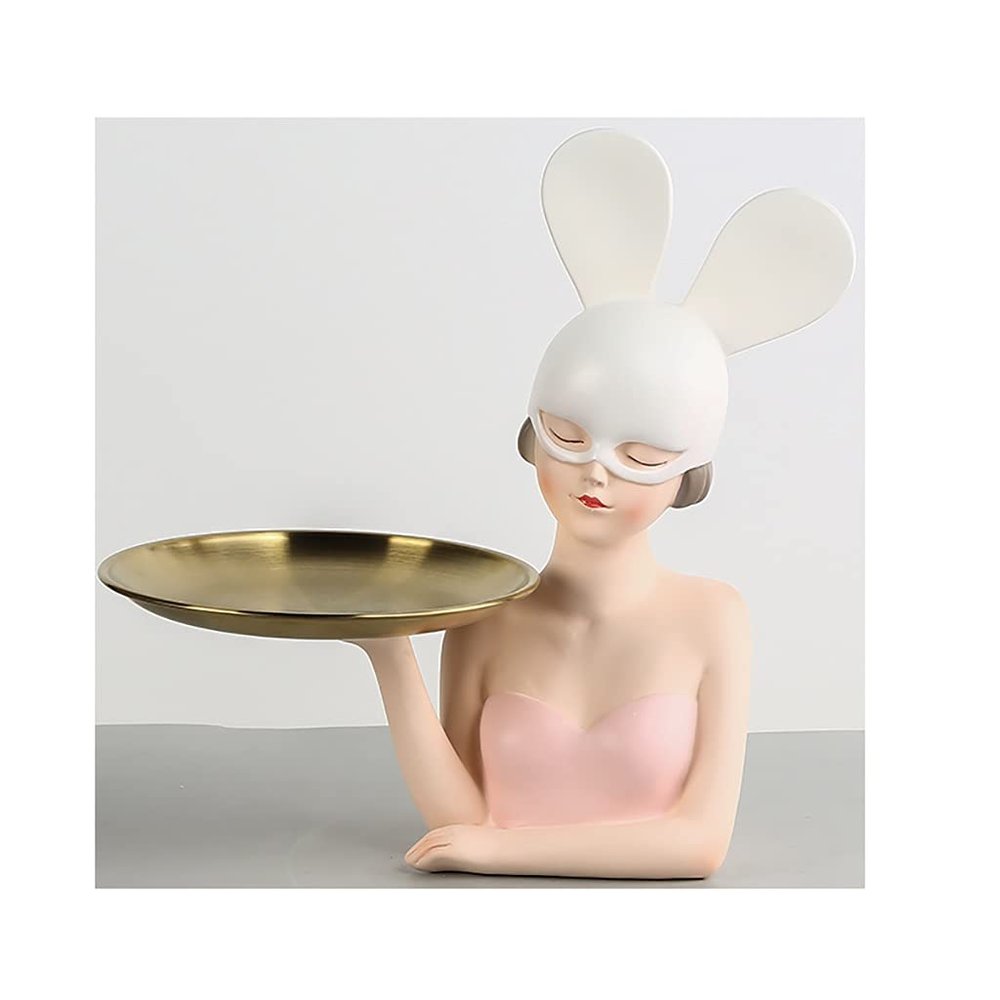 NABEIM Key Holder,Key Bowl for entryway Table,Bunny Girl Tray Creative Ornaments,Resin Figurine Candy Dish Jewelry Earrings Holder Home Living Room Table DecorSuitable for All Kinds