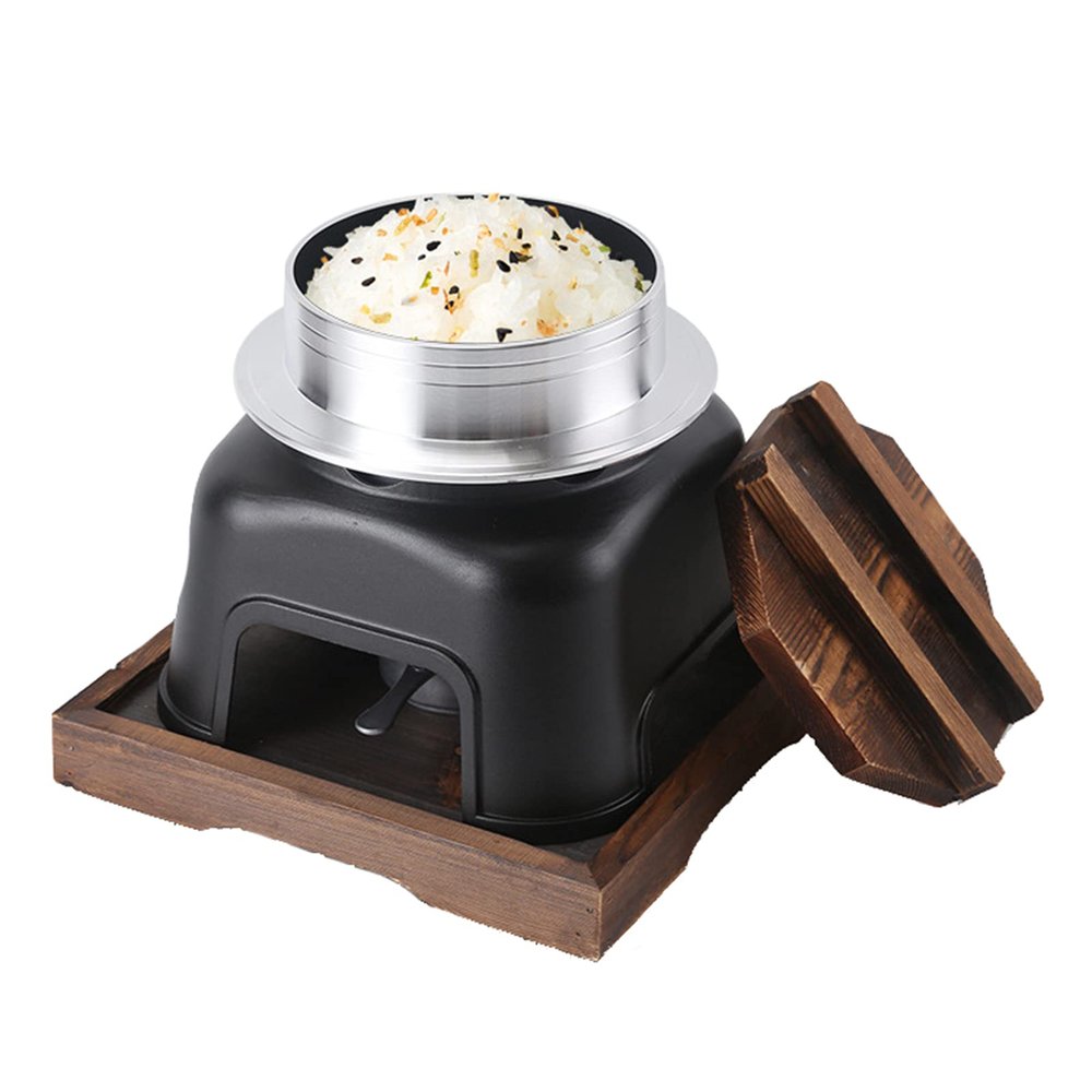 Aluminum Alloy Chafing Dish Set - Japanese Hot Pot with Wooden Lid and Burner Stove,S