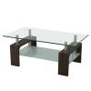 2 Tier Glass Coffee Table Room Tempered Glass Coffee Table Center Table Modern Side Rectangular Tea Table Oval Glass End Table with Shelf and Metal Legs for Home Office Living Room (Ship from USA) view 1