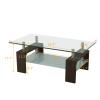 2 Tier Glass Coffee Table Room Tempered Glass Coffee Table Center Table Modern Side Rectangular Tea Table Oval Glass End Table with Shelf and Metal Legs for Home Office Living Room (Ship from USA) view 3