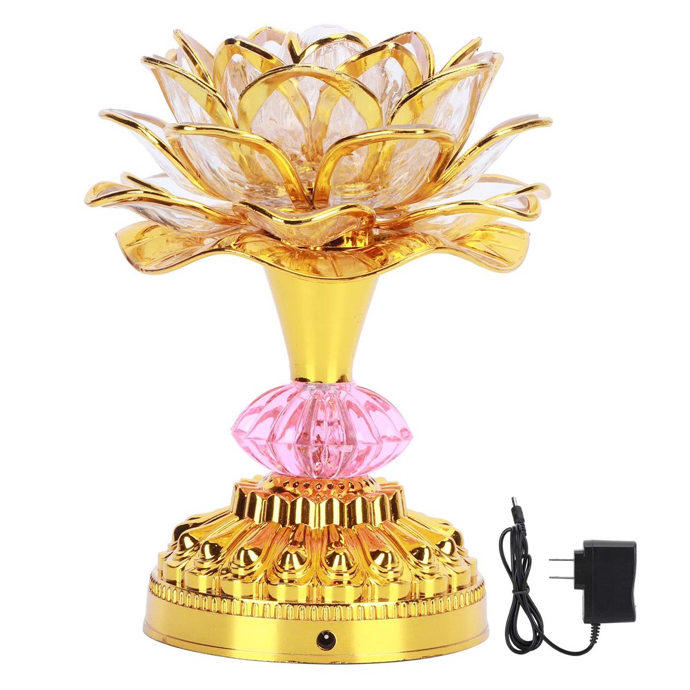 POCREATION LED Buddhist Lamp, 7 Color Changing Temple Light, ABS Buddhist Supplies, LED Flower Lamp, Decoration Lighting, with Power Adapter US 100240V