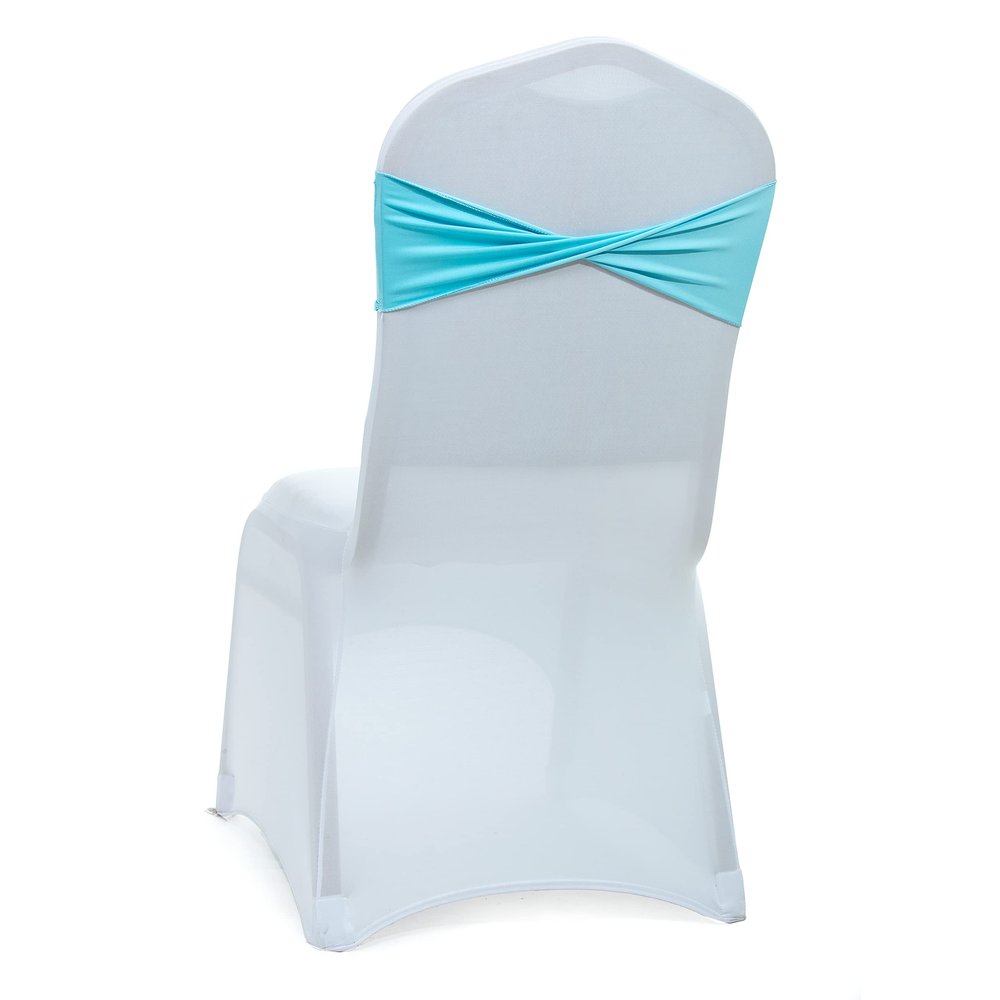 MDS Pack of 100 Spandex Chair Sashes Without Slider Buckles Aqua Blue
