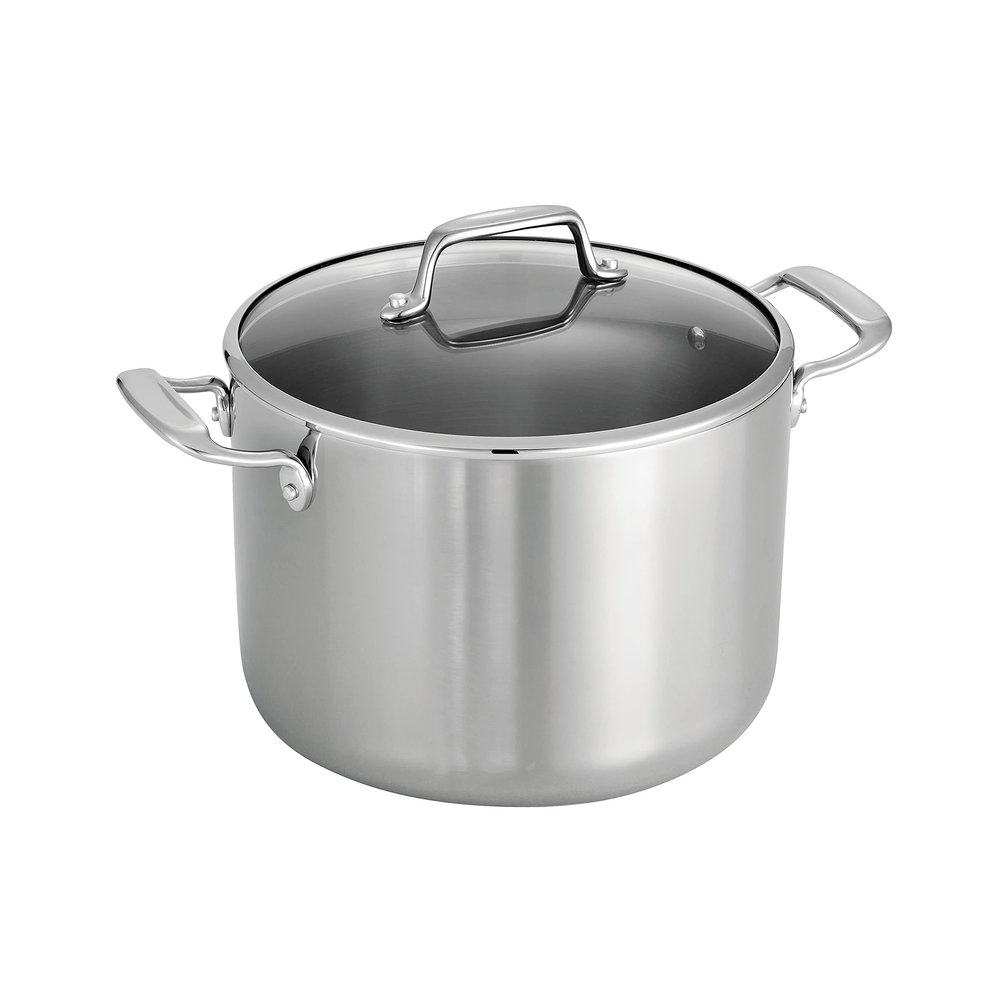 Tramontina Tri-Ply Clad Stainless Steel 8-Quart Stock Pot with Glass Lid, Induction-Ready Pasta Pot, Dishwasher-Safe, NSF-Certified