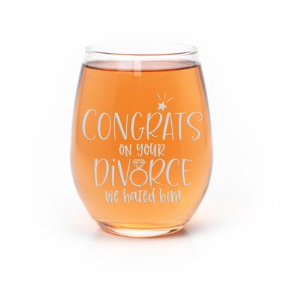 Congrats On Your Divorce Stemless Wine Glass - Divorce Gift, Just Divorced Gift - 1 Glass