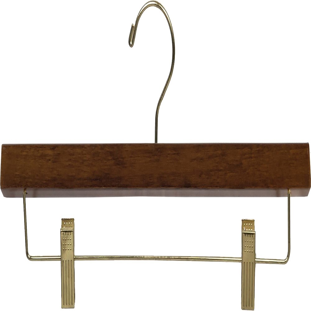 Premium Wooden Bottom Hanger, 25 Pack Solid Mahogany Alder Wood Pants Skirt Hangers with Adjustable Clips