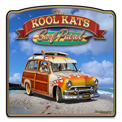 3 Kool Kats 22 X 18 Custom Shape Metal Sign