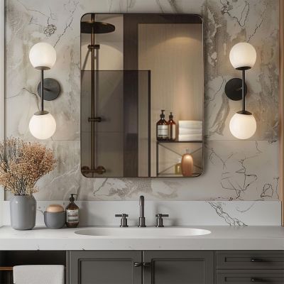 ANDY STAR Wall Mirror for Bathroom, 20x28Brushed Bronze Bathroom Mirror, Rounded Rectangle Mirror in Premium Stainless Steel Metal Frame Hangs Horizontal Or Vertical