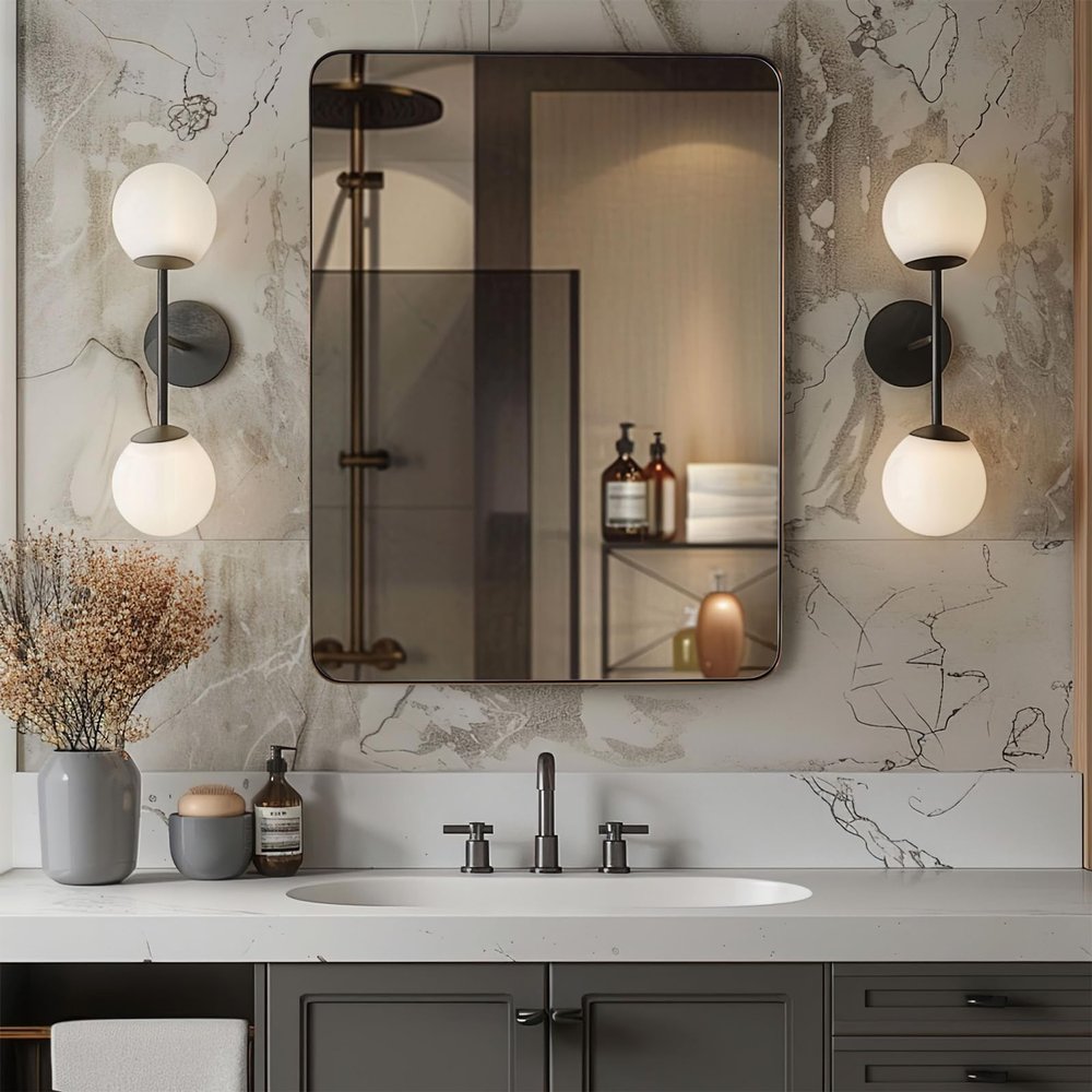ANDY STAR Wall Mirror for Bathroom, 20x28Brushed Bronze Bathroom Mirror, Rounded Rectangle Mirror in Premium Stainless Steel Metal Frame Hangs Horizontal Or Vertical