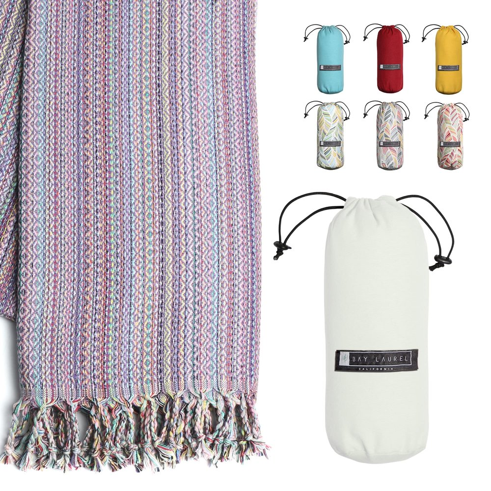 BAY LAUREL Turkish Beach Towel with Travel Bag 39 x 71 Quick Dry Sand Free Lightweight Large Oversized Towels Light