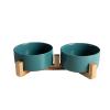 2PcsCeramics Salad Bowls or Fruit Bowl with Wooden FrameThe Thick Disc Body Can Effectively Prevent Deformation and Crackingfor Oven, Microwave, Dishwasher, Multiple Scenes,Green-L view 1