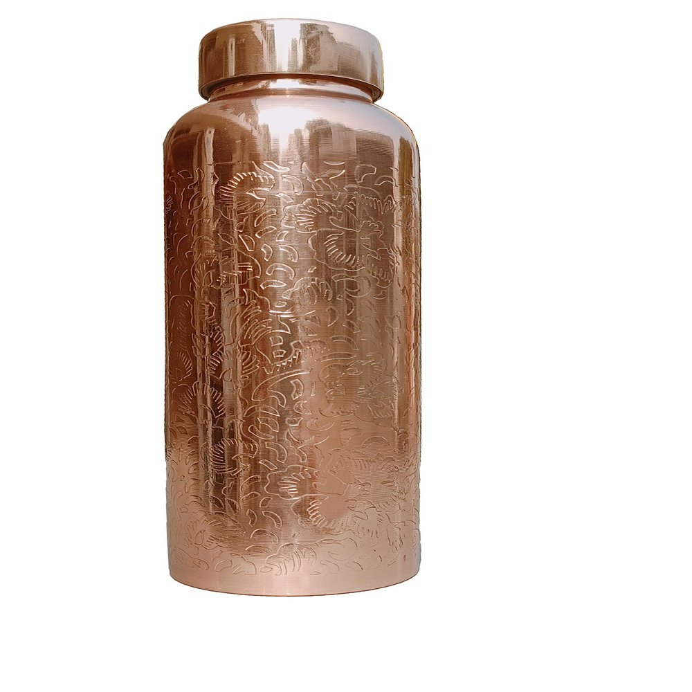 Gavya International Pure Etching 34oz Copper Water Bottle for Drinking Large Handcrafted Ayurvedic Copper Water Bottle, Leak Proof Lid Smooth Finish Vessel 1 Litre