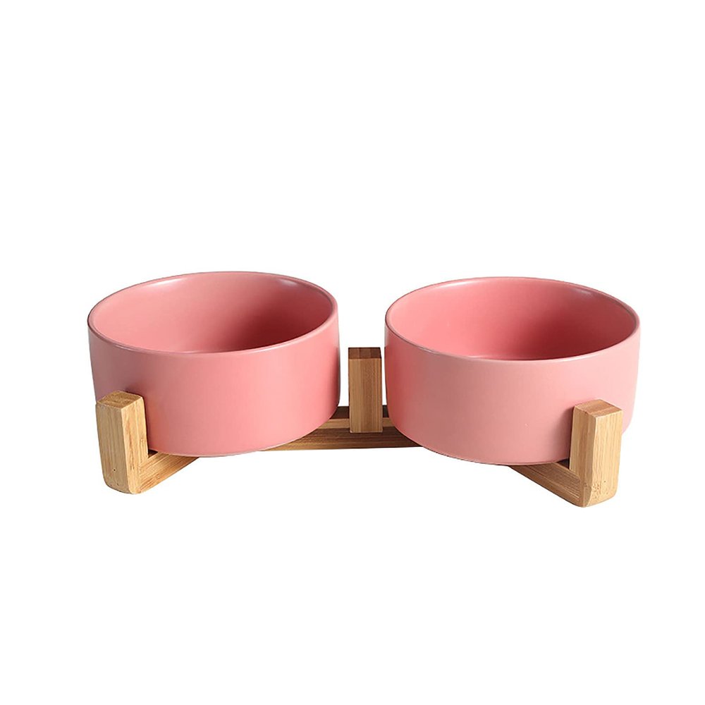2PcsCeramics Salad Bowls or Fruit Bowl with Wooden FrameThe Thick Disc Body Can Effectively Prevent Deformation and Crackingfor Oven, Microwave, Dishwasher, Multiple Scenes,Pink-L