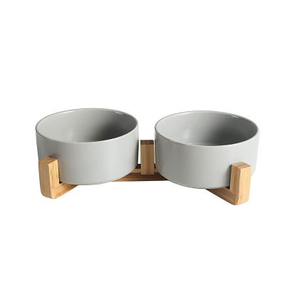 2PcsCeramics Salad Bowls or Fruit Bowl with Wooden FrameThe Thick Disc Body Can Effectively Prevent Deformation and Crackingfor Oven, Microwave, Dishwasher, Multiple Scenes,Grey-L