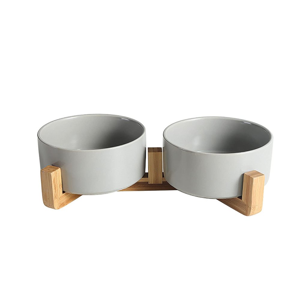 2PcsCeramics Salad Bowls or Fruit Bowl with Wooden FrameThe Thick Disc Body Can Effectively Prevent Deformation and Crackingfor Oven, Microwave, Dishwasher, Multiple Scenes,Grey-L