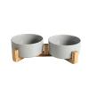 2PcsCeramics Salad Bowls or Fruit Bowl with Wooden FrameThe Thick Disc Body Can Effectively Prevent Deformation and Crackingfor Oven, Microwave, Dishwasher, Multiple Scenes,Grey-L view 1