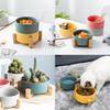 2PcsCeramics Salad Bowls or Fruit Bowl with Wooden FrameThe Thick Disc Body Can Effectively Prevent Deformation and Crackingfor Oven, Microwave, Dishwasher, Multiple Scenes,Grey-L view 2